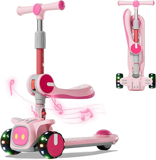 Unbreakable & Never Fall Down 2-in-1 Scooters Kids 3 Wheel Kick Scooter for Boys Girls Ages 3-8, Adjustable Height & Seat, Widened Non-Slip Deck, More Safer for Beginner Toddlers