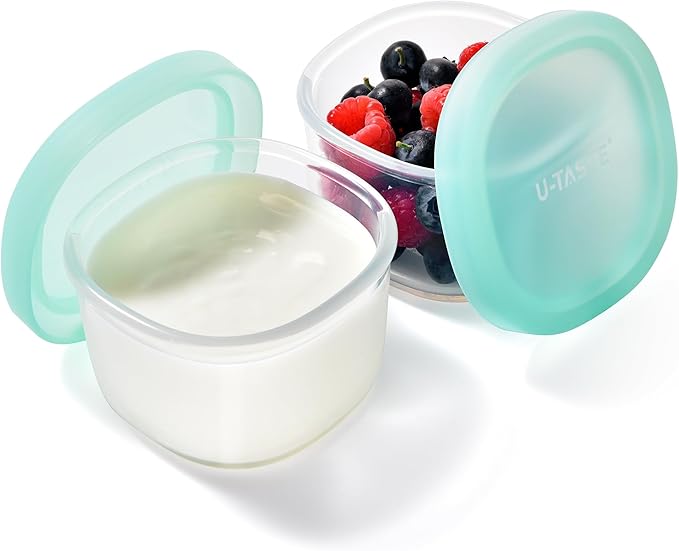 U-Taste 6oz Small Snack Containers: Food Grade Liquid-Silicone Ice cream Storage with Airtight Lid, Freezer Safe with Clear 200ml Measurements, Reusable for Prepping Fruit, Puree, Nuts (Aqua Sky)