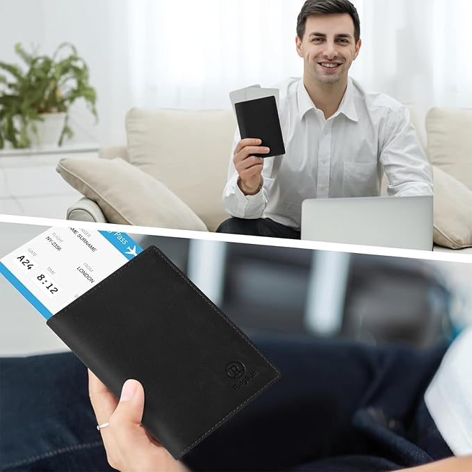 Ringsun Leather Passport Cover for Men Women, RFID Passport Wallet Case Travel Passport Holder for Family