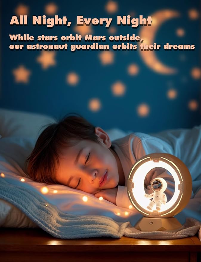 Night Light Kids, Astronaut Space Night Light Lamp with 9-Level Cold Warm Light Rechargeable Dimmable Tap Touch Nightlight for Kids Children Toddler Bedroom Bedside Livingroom Desktop