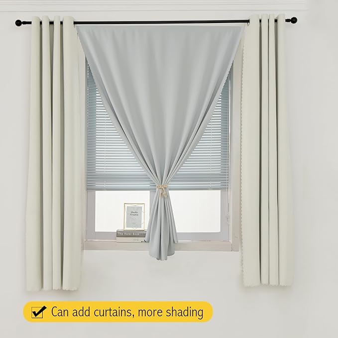self Adhesive Curtains Portable Blackout Curtain Simple and Easy to Install Bedroom Window Thermal Lnsulated Kitchen Room Darkening Black Small Drapes, 35" W X 59" L, White, 1 Panel