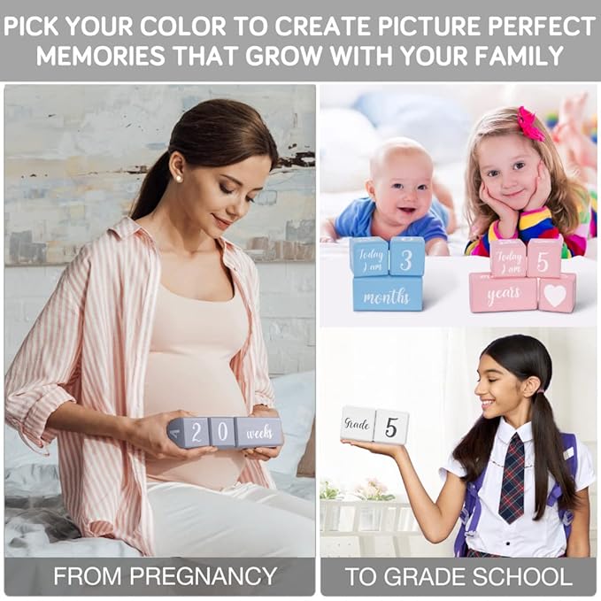 Pink Baby Monthly Milestone Blocks with Bag. Baby Age Blocks for Girl or Boy Baby Photo Props and Baby Shower. Month Baby Milestone Blocks with Grammatically Correct Month and Year