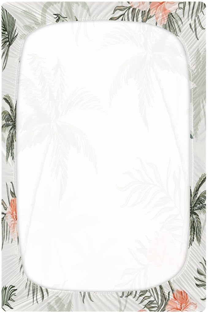 Tropical Vintage Palm Trees Crib Sheets for Boys and Girls, Fitted Baby Crib Sheets Soft and Breathable Mini Crib Sheets 52 X 28 X 9 Inches