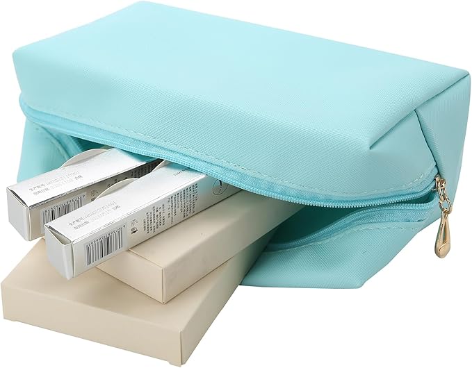 Bridesmaid Proposal Gifts Letter Cosmetic makeup bag bulk for Wedding Party Favors Bachelorette party decorations Toiletry Organizer Bag Makeup Case Gift (6, White&Dusty Blue)