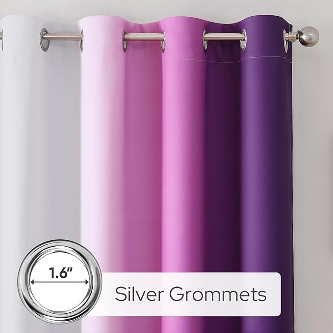 HOMEIDEAS Purple Ombre Blackout Curtains, 52 X 96 Inch Length Gradient Color Room Darkening Curtains with Grommet Thermal Insulated Window Drapes for Living Room, Bedroom, 2 Panels