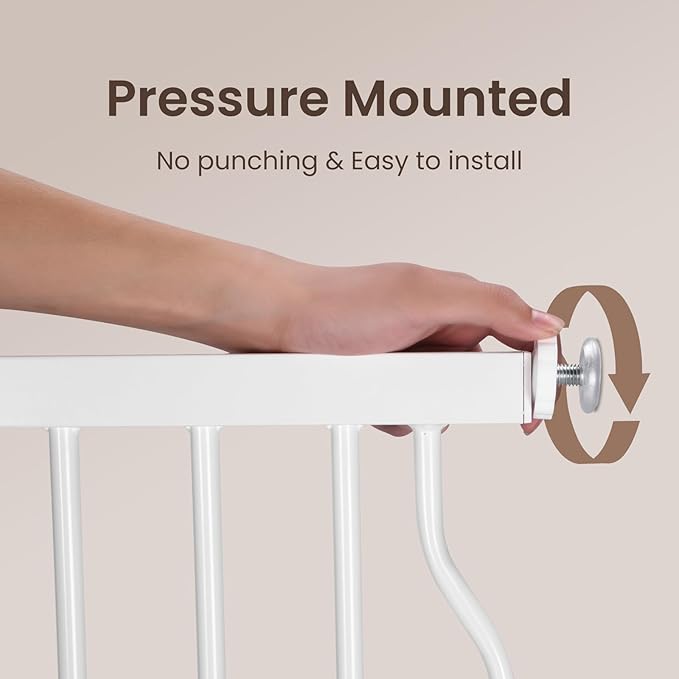 owlie 37.4" Extra Tall Wide Baby Gate for Stairs Doorways,47-57 Inch Extra Large Long Baby Gate with Door Indoor Safety Metal Pressure Mounted Pet Gate with Walk-Thru Auto Close, White