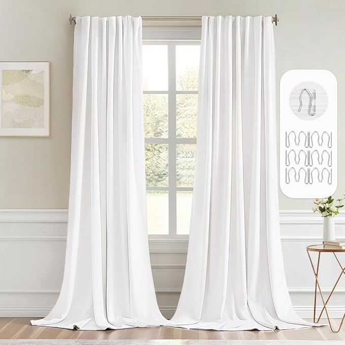 MIULEE Pure White Back Tab Blackout Curtains 102 Inch Long 2 Panels Set for Bedroom, Rod Pocket/Pinch Pleated Thermal Insulated Living Room Darkening Light Blocking Floor to Ceiling Drapes