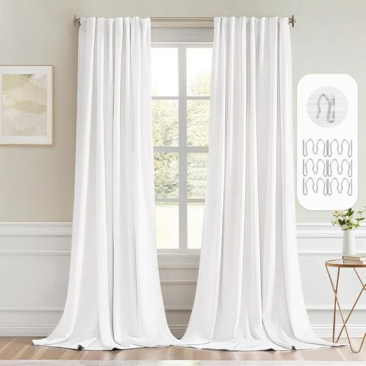 MIULEE Pure White Back Tab Blackout Curtains 120 Inch Long 2 Panels Set for Bedroom, Rod Pocket/Pinch Pleated Extra Long Thermal Insulated Living Room Darkening Light Blocking 10FT Drapes