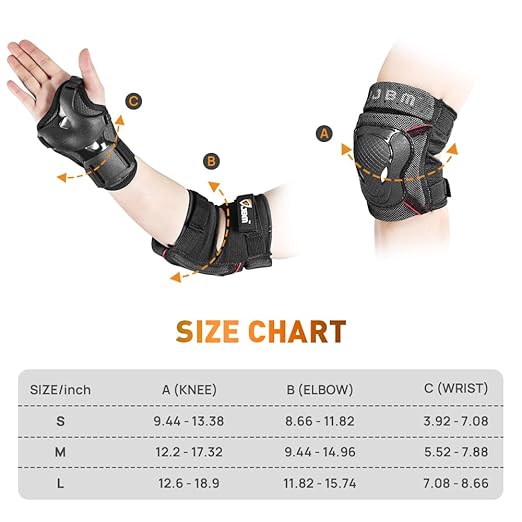 JBM Adult Youth Bike Knee Pads and Elbow Pads with Wrist Guards Protective Gear Set for Biking, Riding, Cycling and Multi Sports Scooter, Skateboard