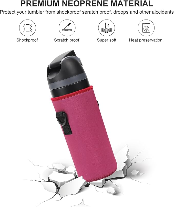 Neoprene Water Bottle Carrier Bag with Adjustable Shoulder Strap for Owala 24 OZ Tumbler, Insulated Water Bottle Cover for Owala FreeSip Insulated Water Bottle (Mauve, 24 OZ)