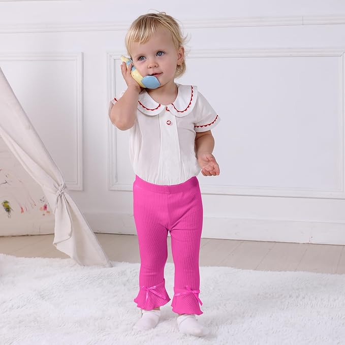 Newborn Toddler Baby Girl Pants Leggings Ribbed Straight Flare Infant Girl Pants Leggings Bell Bottoms 5 Packs