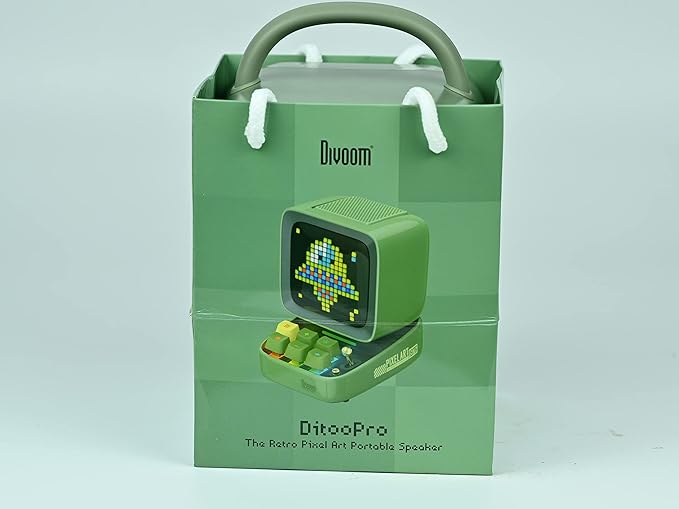 Divoom Ditoo Programmable Pixel Art LED-Bluetooth-Speaker Showing-Clock Emoji DIY Design for Home Wedding Party Decoration with Wireless App Control (Green)