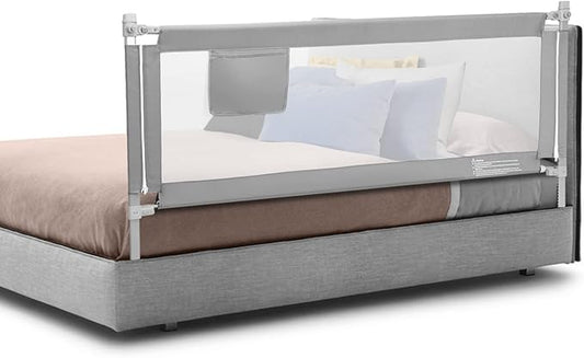 BABY JOY Bed Rail for Toddlers, 77'' Extra Long, Height Adjustable & Foldable Baby Bed Rail Guard w/Storage Pocket & Double Safety Child Lock for Kids Twin Double Full Size Queen King Mattress (Gray)