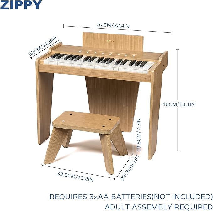 ZIPPY Kids Piano Keyboard, 37 Keys Digital Piano for Kids, Touch Sensitive Control Panel, Built-in Songs, Volume Adjustable, Music Educational Instrument, Wood Piano for 3+ Girls and Boys (Oak Plus)