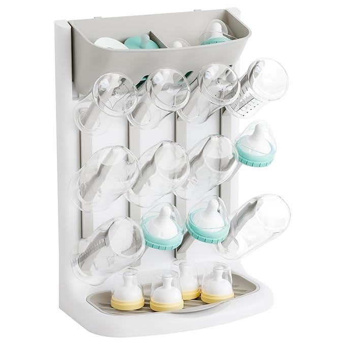 Yieach Larger Vertical Baby Bottle Drying Rack - BPA FREE - Space Saving Feeding Bottles Drying Rack Holder for Countertop,Baby Bottle Holder Storage Station for Pacifiers,Pump Accessories Stand,Green