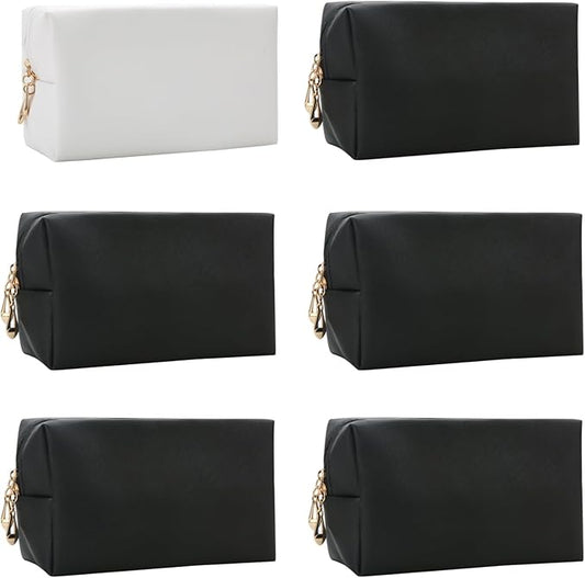 Bridesmaid Proposal Gifts Letter Cosmetic makeup bag bulk for Wedding Party Favors Bachelorette party decorations Toiletry Organizer Bag Makeup Case Gift (6, White&Black)