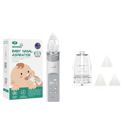 GROWNSY Nasal Aspirator for Baby with 2 Larger Suction Chambers and 6 Food-Grade Soft Silicone Tips, Grey