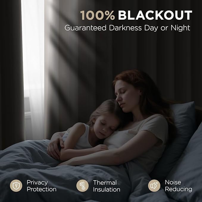 Joydeco Blackout Curtains 96 Inches Long, Thermal Insulated Black Out Curtains 2 Panels Set for Bedroom, Room Darkening Drapes for Living Room Window (W52 x L96 Inch, Light Beige)