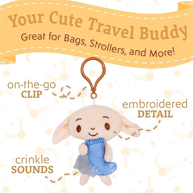 Harry Potter Dobby Plush Clip On Sensory Toys for Toddlers 1-3, Halloween Baby Toys & Learning Toys for Kids, Soft Elf Plushie Baby Halloween Toys