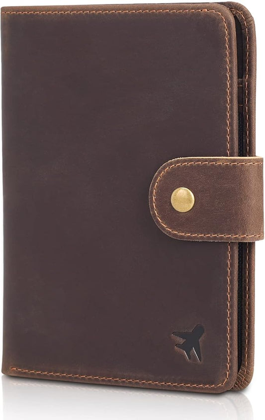Polare Luxury RFID Blocking Leather Passport Holder Travel Wallet For Men and Women (Dark Brown(Snap Version))