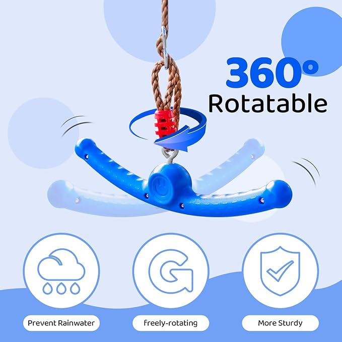 Ninja Swing-Twister 360° Spin Handle: Kids Slackline Accessories & Swing Attachment - Activate Ninja Powers with Epic Twist-Spin Flips! (Blue - Backyard/Playground Hang Toy)