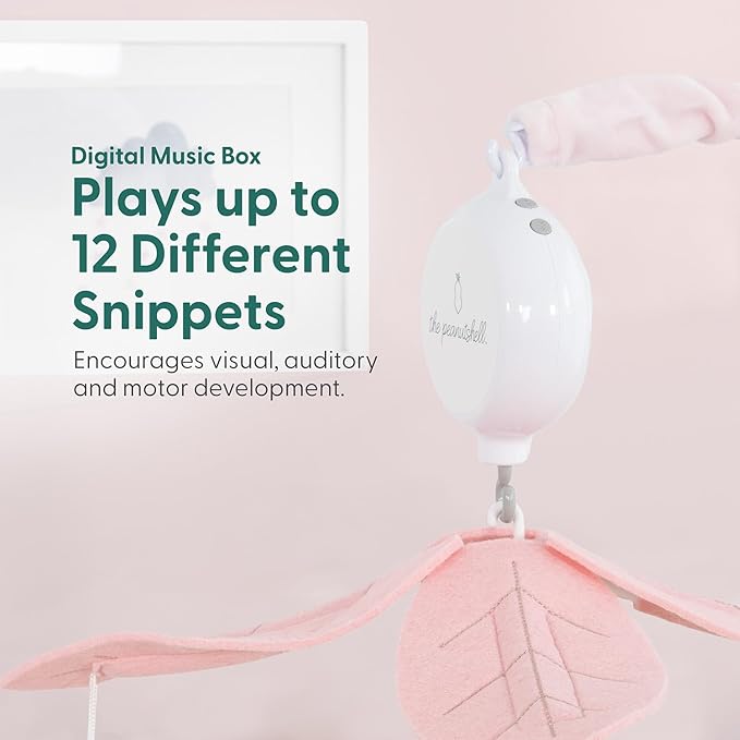 The Peanutshell Crib Mobile for Girls - Pink and White Musical Baby Crib Mobile with 12 Lullabies, Forest Baby Little Forest Nursery Decor