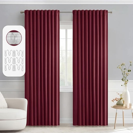 MIULEE Wine Red Back Tab Blackout Curtains 84 Inch Length 2 Panels Set for Living Room Bedroom Privacy, Rod Pocket/Pinch Pleat Thermal Insulated Room Darkening Pleated Light Blocking Drapes