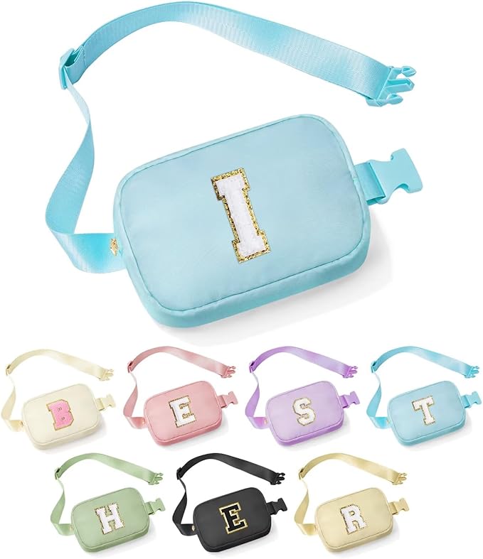 YOOLIFE Birthday Gifts for 4 5 6 7 8 9 10 11 12 13 14 Year Old Girls - Initial Fanny Pack Belt Bag Purse for Girls Teens Daughter Sister Niece, Personalized Trendy Stuff for Teen Girl Kids | Blue I