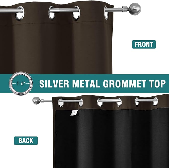 ChrisDowa 100% Blackout Curtains 78 inch Long for Bedroom with Black Liner, 2 Thick Layers Total Blackout Thermal Insulated Grommet Window Curtains 2 Panels Set (Brown, 42 x 78 Inch)