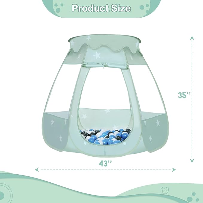 Baby Ball Pit for Toddler with 50 Balls, Kids Pop Up Play Tent for Girls, Princess Toys Gifts for Children Indoor & Outdoor Playhouse (Celadon: Gray/White/Babyblue, 109x90cm/50 Balls)