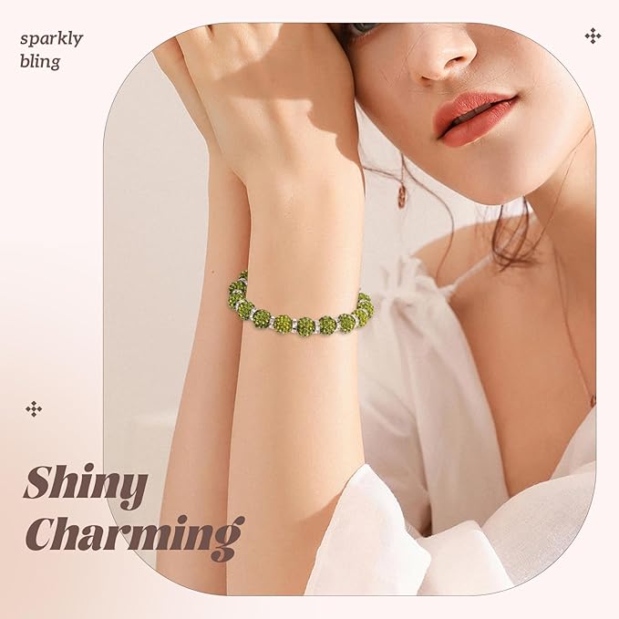 105pcs 10mm Rhinestone Beads for Jewelry Making, Olivine Shiny Round Disco Ball Beads Bulk, Sparkle Crystal Clay Christmas for Bracelet Baseball Necklace Earring Crafting and DIY