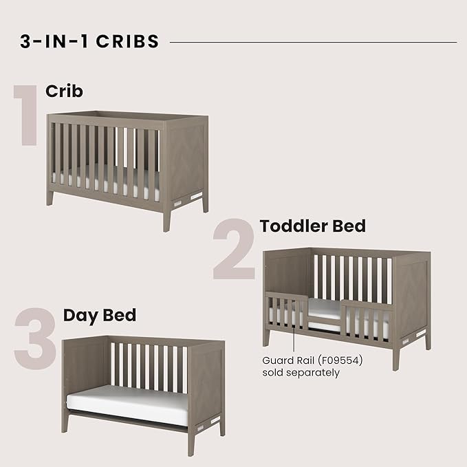 Child Craft Kieran 3 in 1 Convertible Crib, Baby Crib Converts to Day Bed, Toddler Bed, 3 Adjustable Mattress Positions, Non-Toxic, Baby Safe Finish (Crescent Gray)