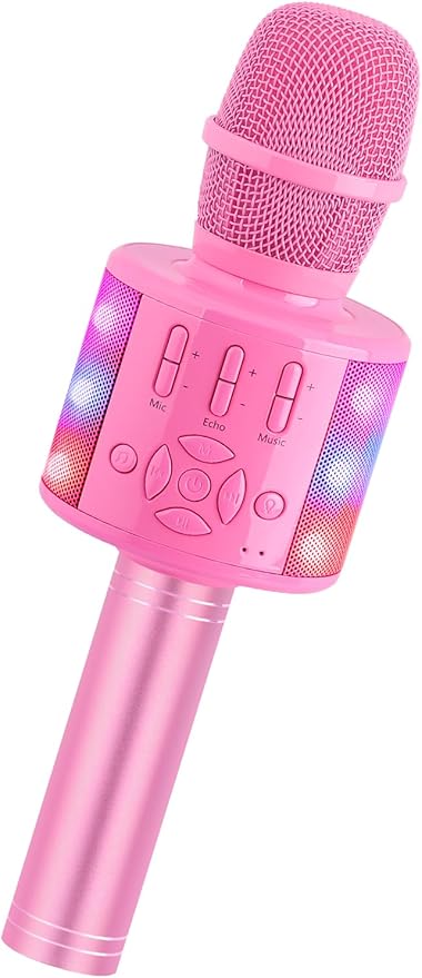 Amazmic Toys for Girls, Kids Karaoke Microphone Toddler Microphone for Kids with Lights, Birthday Gift for Girls, Boys Toy Age 3 4 5 6 7 8 9 10-14+(Pinkcolor)