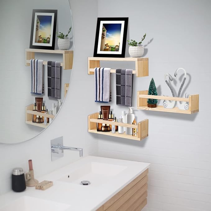 AZSKY Floating Nursery Book Shelves-Natural Wood Bookshelf - Image 6
