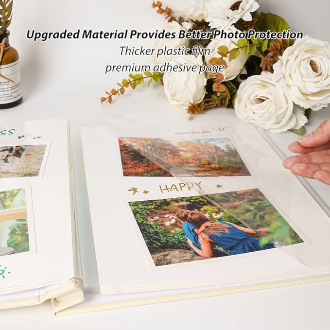 RECUTMS Photo Album Self Adhesive with Round Window 4x6 5x7 6x8 8x10 Magnetic Scrapbook with 40 Pages Leather Cover DIY Photo Album with Metallic Pen and Scraping Plate (Sky Blue)