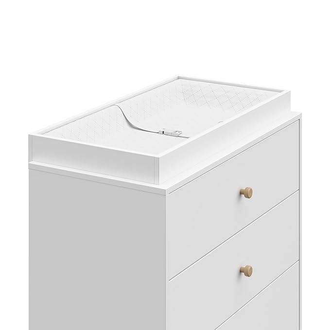 Storkcraft California 3-Drawer Chest with Removable Changing Topper (White with Driftwood) – GREENGUARD Gold Certified, Interlocking Drawer System, Pre-Installed Tracks, Easy Assembly