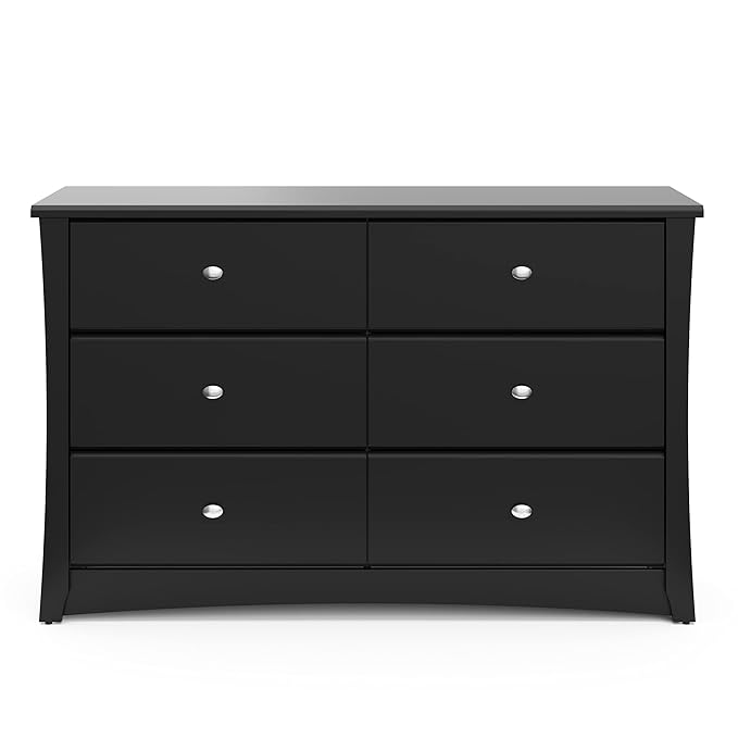 Storkcraft Crescent 6 Drawer Bedroom Dresser (Black) – GREENGUARD Gold Certified, Nursery Dresser for Kids Bedroom