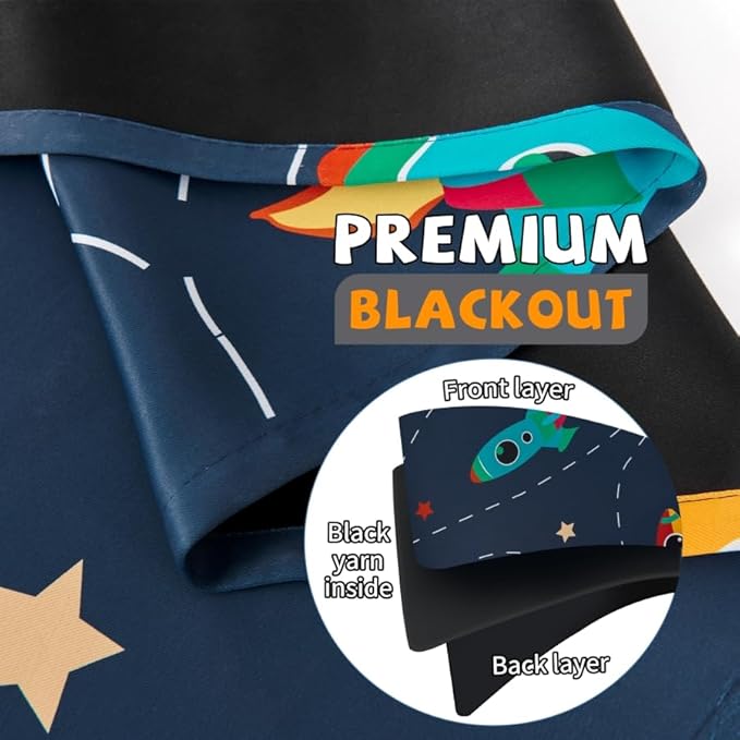 Kids Space Themed Blackout Curtains - 100% Blackout, Perfect for Bedroom and Nursery with Vibrant Cosmos Patterns, Noise Reduction, Thermal Insulated, 2 Panels (Space, W42×L84)