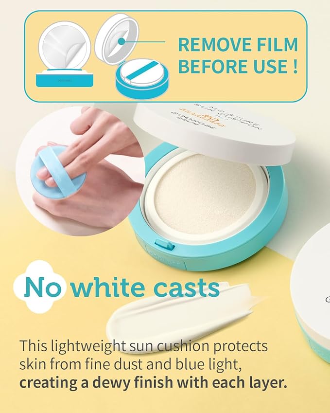 Moisture Sun Cushion Mild SPF 50 - Korean Moisturizing & Soothing Zinc Oxide Mineral Sunscreen - Travel Friendly Sun Cushion for Babies & Kids - Vegan, Reef-Safe, Allergen-Free, 0.81oz.