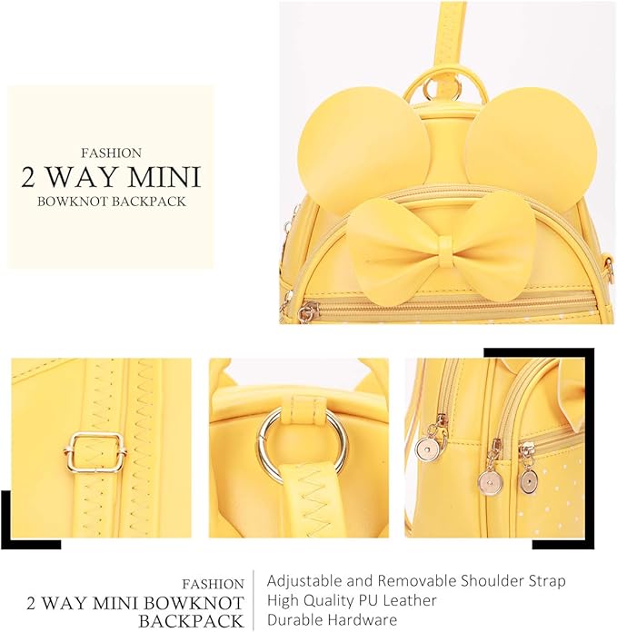 KL928 Girls Bowknot Polka Dot Cute Mini Backpack Small Daypacks Convertible Shoulder Bag Purse for Women