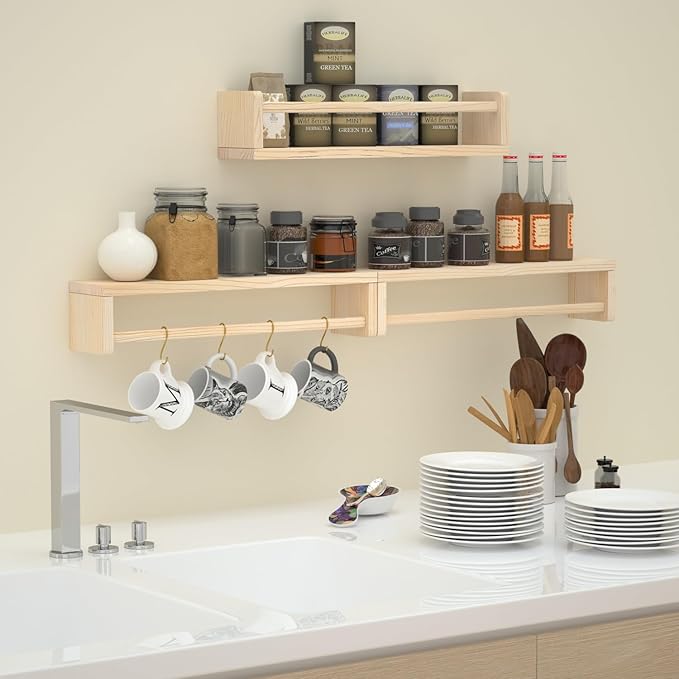 Nursery Floating Shelves for Kids Room, Set of 3 Wall Book Shelves for Kitchen Living Room, Book Shelf Wall Mounted for Baby Kids Bedoom Bathroom (Nature, 24inch Set 3)