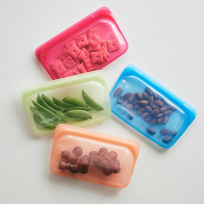 Stasher Premium Silicone Reusable Food Storage Snack Bag, Raspberry, Microwave, Sous Vide, Dishwasher, Oven and Freezer Safe, BPA Free, Leak-free, Eco-friendly, 12 Oz