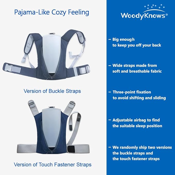 WoodyKnows Side-Sleeping Backpack, Sleep Position Trainer, Sleeping on The Side Alleviates Snoring Caused by Throat Issues (Small, Back Width＜16 Inch or 40 cm)