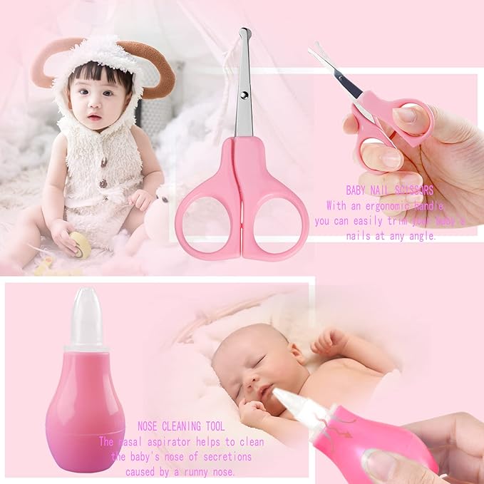 Baby Care Kits,Baby Grooming Kit,10 in 1 Newborn Essentials Must Haves,Baby Nail Clippers Baby Brush Baby Comb Earpick Nose Cleaning Tool Baby Nail File Nursing Baby Kit （Pink）