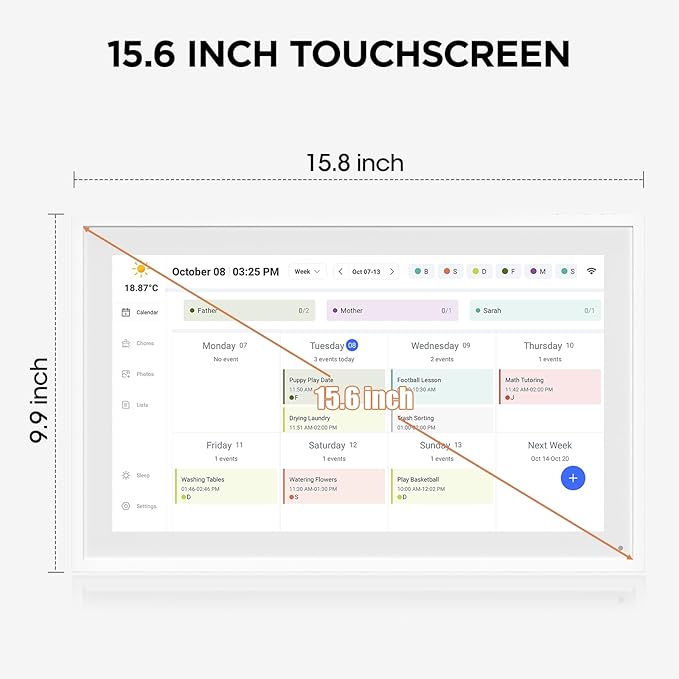 15.6 Inch Smart Digital Calendar, Wall Electronic Calendar, 1920 * 1080 IPS Full HD Touch Screen Display for Family Meal Planner Support - Streamline Household Organization