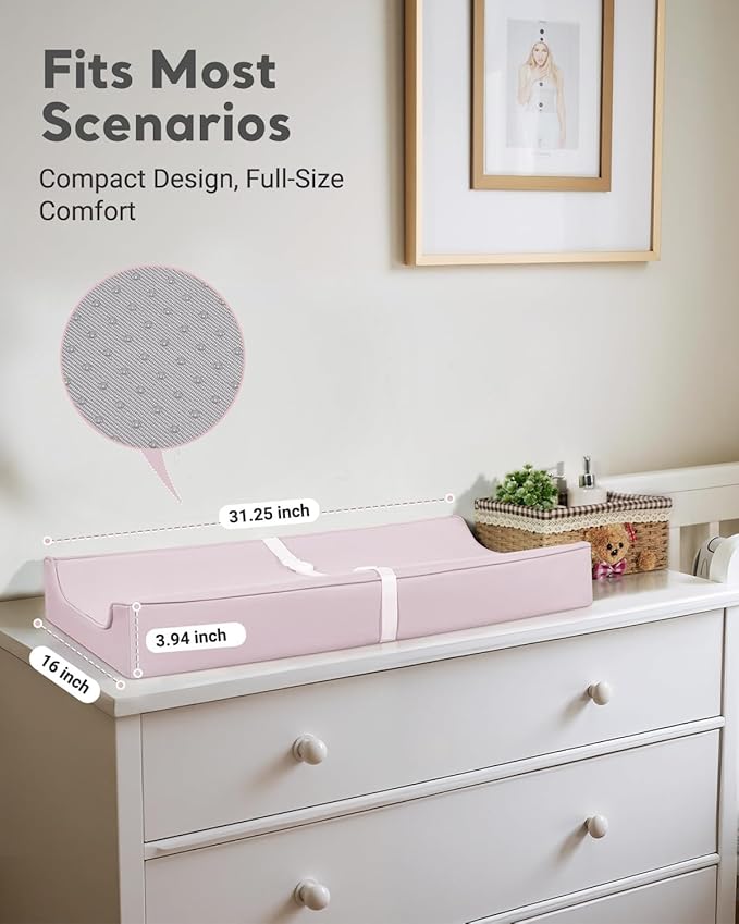 Vegan Leather Waterproof Baby Changing Pad - Wipeable, Extra Thick & Portable & Non-Slip Diaper Mat for Dresser, Crib, Travel | Soft & Safe (Pink)