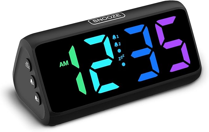 Netzu Loud Alarm Clock for Heavy Sleepers, RGB Alarm Clocks for Bedrooms Seniors Kids, Plug in Digital Clock with 5 Dimmers, 2 Alarms, 4 Volumes and Snooze