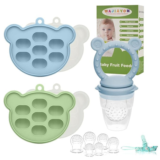 WAJIAYON Baby Breastmilk Popsicle Molds & Baby Fruit Feeder, Infant Food Freezer Tray Storage Containers, Silicone Teething Pacifier Feeder and Teether for Babies,Shower Gifts for Boys and Girls-Blue