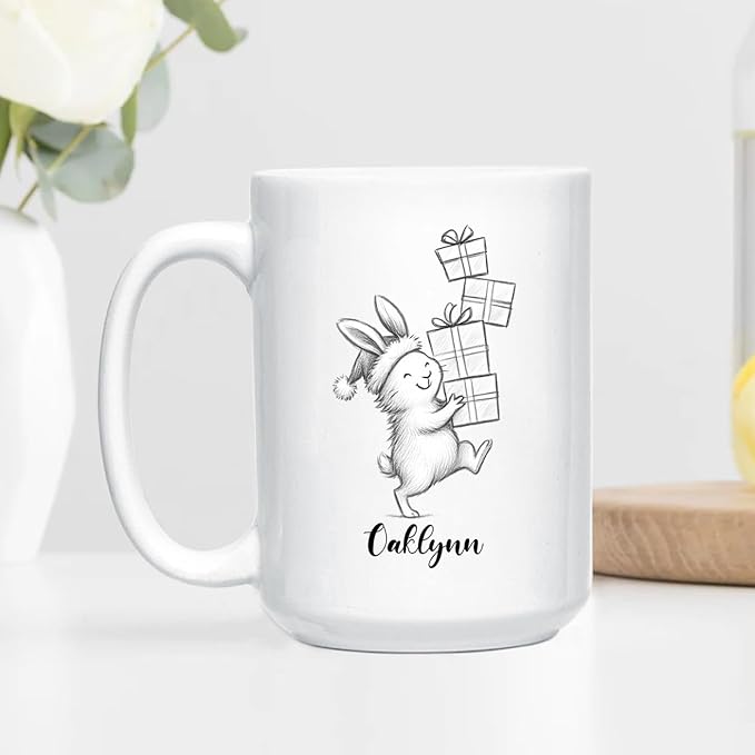 Rabbit Animal Coffee Cup Gift For Men Women Kids Children, Personalized Rabbit Lover Accent Teacup, Cute Rabbits White Coffee Mug 11 Oz 15 Oz, Custom Name Animal Rabbits Travel Mug Gift For Birthday