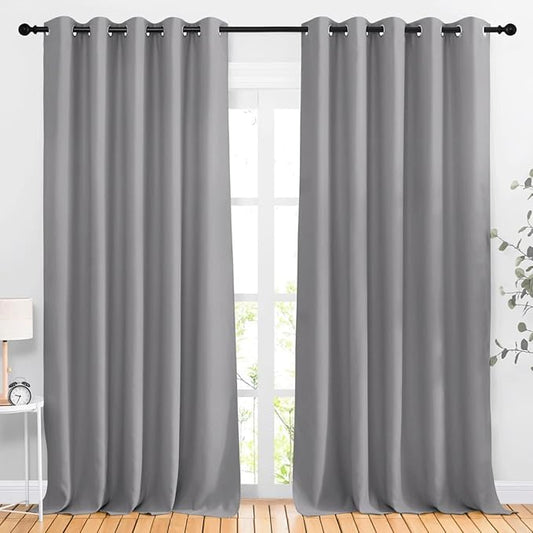 NICETOWN Silver Grey Sliding Door Curtains 2 Panels Set 118 inches Long, Grommet Thermal Blackout Curtains Privacy Room Divider Sound Reducing for Bedroom/Living Room, W66 x L118